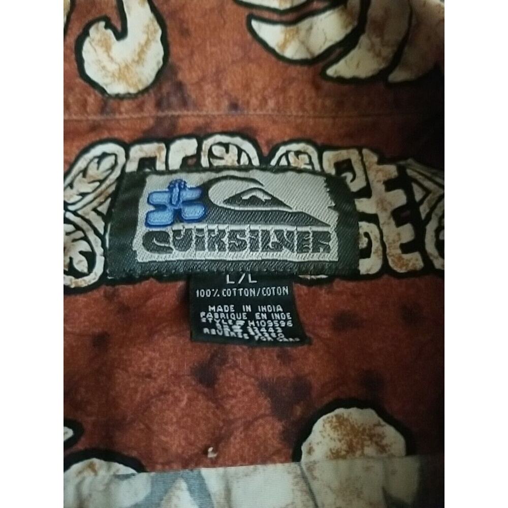 Quicksilver Shirt‎ Men's Large Brown Button Up Short Sleeve Hawaiian Island Vtg - Picture 6 of 9
